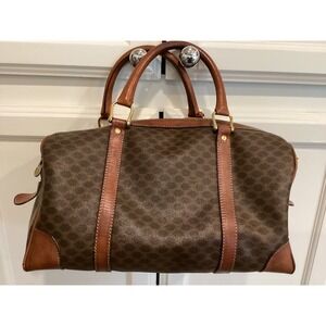 Celine Macadam Boston Bag Handbag‎ Designer Monogram Travel Brown Leather